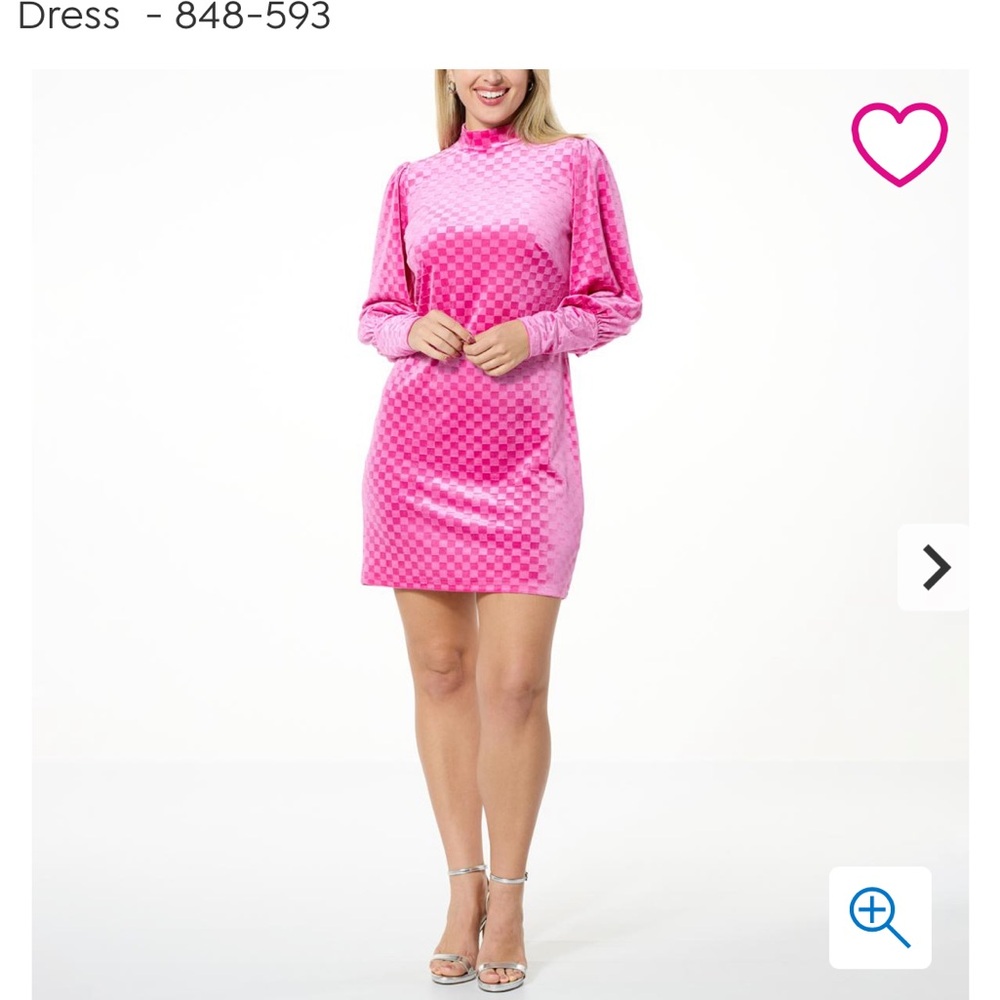 Pink Velvet Checkered Women's Dress, Size Large BNWOT